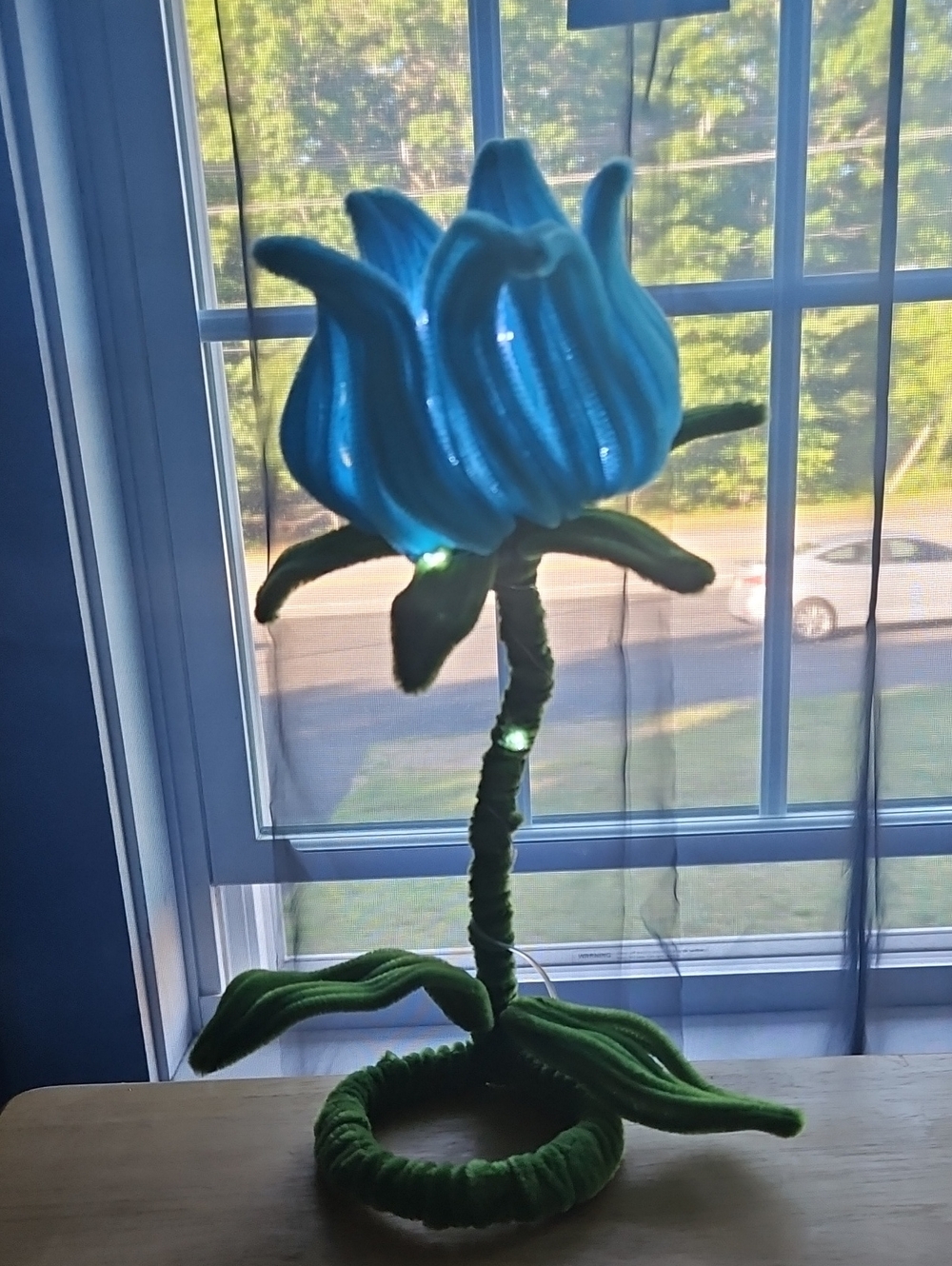 Handcrafted Blue Felt Lotus Faux Floral LED Accent